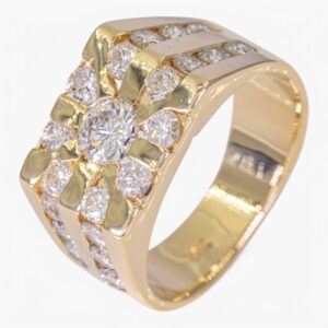 3527.Anillo de oro amarillo de 14K con diamantes