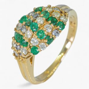 3685 Anillo de oro amarillo 14K con esmeralda y diamantes