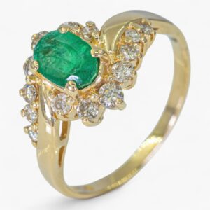 3797 Anillo de oro blanco 14K con esmeralda y diamantes