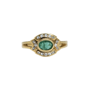 3817 Anillo de oro amarillo de 18K con esmeralda y diamantes