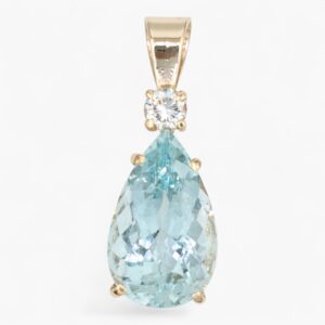 3887 Colgante de oro amarillo de 14K con aguamarina y diamante