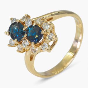 3918 Anillo de oro amarillo de 14K con zafiros y diamantes
