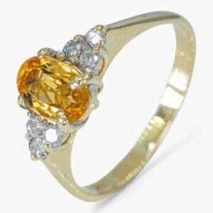 3928 Anillo de oro amarillo de 14K con citrino y diamantes