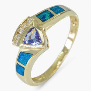 3929 Anillo de oro amarillo de 14K con tanzanita y diamantes