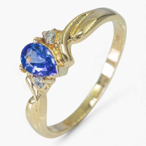 3930 Anillo de oro amarillo de 14K con tanzanita y diamantes