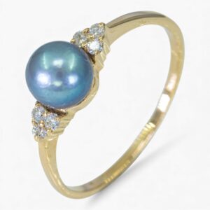 3934 Anillo de oro amarillo de 14K con perla y diamantes