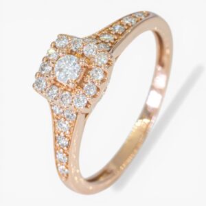 4006 Anillo de oro rosa de 14k con diseño cuadrado y diamantes