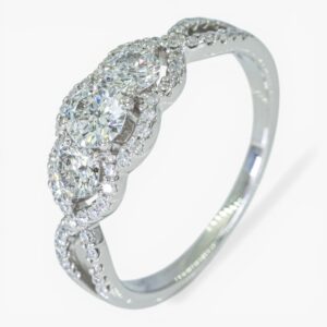 4007 Anillo de oro blanco de 14k con diseño entrelazado de tres círculos centrales y diamantes