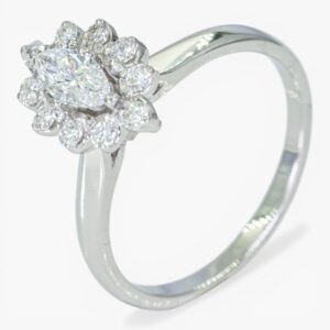 4011 Anillo de oro blanco de 14k con centro de diamante corte marquesa y halo floral