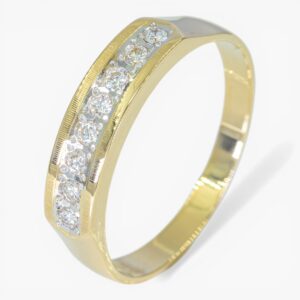 4019 Anillo de oro amarillo de 14k con diseño de banda y diamantes engastados en carril