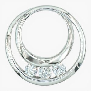 4034 Colgante de oro blanco de 14k con tres diamantes, con diseño circular concéntrico elegante.