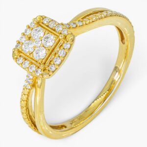 4053 Anillo de oro amarillo de 10k y plata con hermosos 27 diamantes