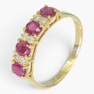 4082 Anillo de oro amarillo de 14k con rubíes y diamantes