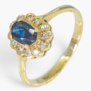 4085 Anillo de oro amarillo de 14k con zafiro y diamantes
