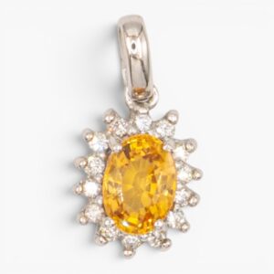 4114 Colgante de oro blanco 14K con zafiro amarillo y diamantes