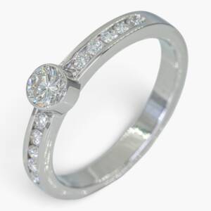 4151 Anillo de oro blanco 14K estilo solitario con carril y diamantes