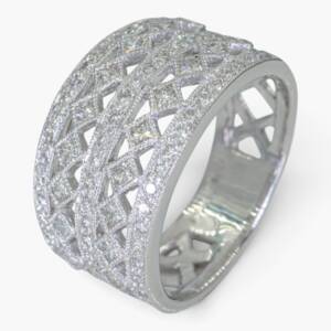 4154 Anillo de platino 900PT estilo banda calada con diamantes