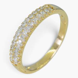4156 Anillo de oro amarillo 14K tipo cintillo de triple hilera con diamantes
