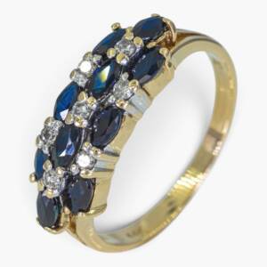 4158 Anillo de oro amarillo 14K en banda con zafiros y diamantes