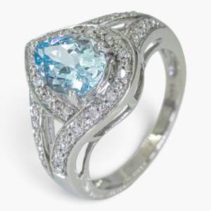 4162 Anillo de oro blanco 14K con aguamarina y diamantes
