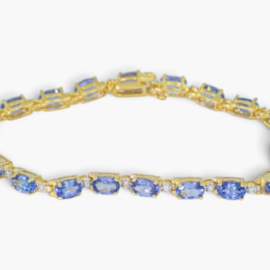 4165 Pulsera de oro amarillo 14K tipo Tennis con tanzanitas y diamantes