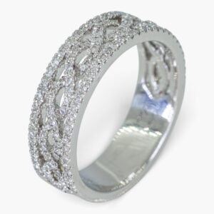 4173 Anillo de oro blanco 14K estilo banda entrelazada con diamantes
