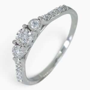 4175 Anillo de oro blanco 14K estilo trilogía con diamantes
