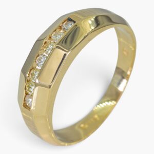 4177 Anillo de oro amarillo 14K de diseño facetado con diamantes