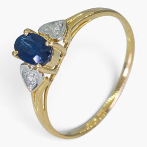 4181 Anillo de oro amarillo 14K con zafiro y detalles de diamantes