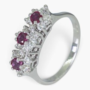 4183 Anillo de oro blanco 14K estilo rosetón vertical con rubíes y diamantes