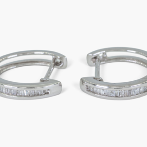4184 Aros de oro blanco 14K tipo argolla con doble carril de diamantes