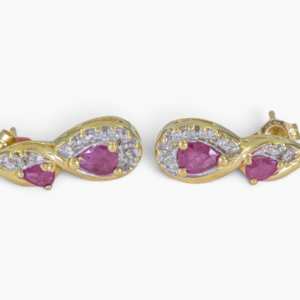 4185 Aros de oro amarillo 14K colgantes con rubíes y diamantes