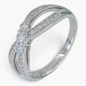 4186 Anillo de oro blanco 14K estilo bypass entrelazado con diamantes