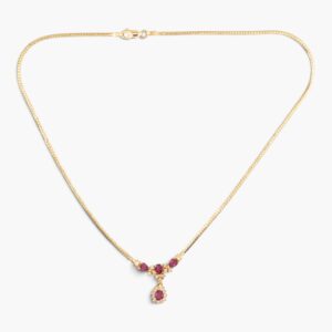 4195 Collar de oro amarillo 14K tipo festón con rubíes y diamantes